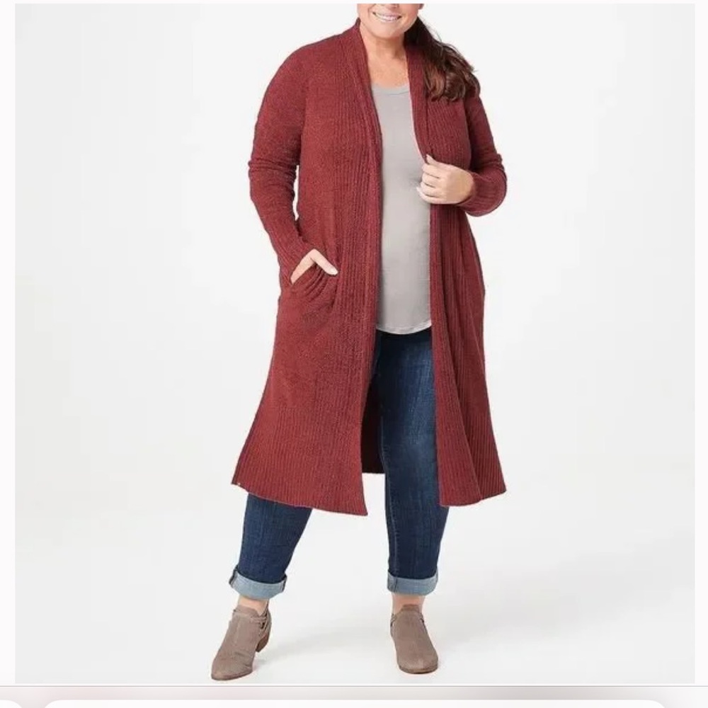 Barefoot Dreams CozyChic Lite  Catalina Long Cardigan RoseWood size L